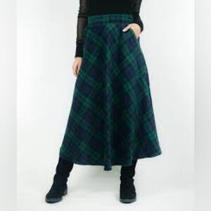 Vintage Wool Polo Blend Plaid A-Line Maxi Skirt - Green and Blue